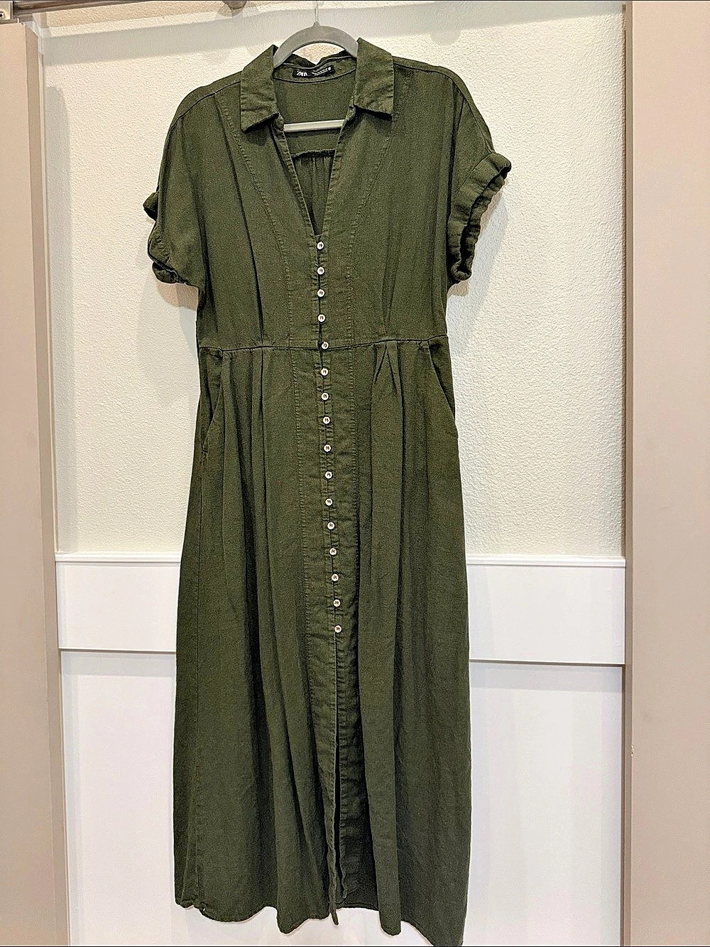 Zara Midi Shirt Dress Women's Maxi Shirt Dress Green Medium